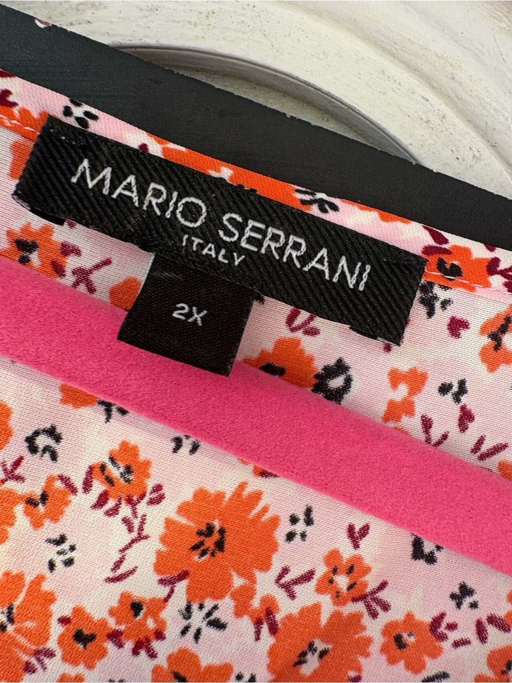 Mario Serrani Pink Trim Floral Top with Orange Blooms Fall